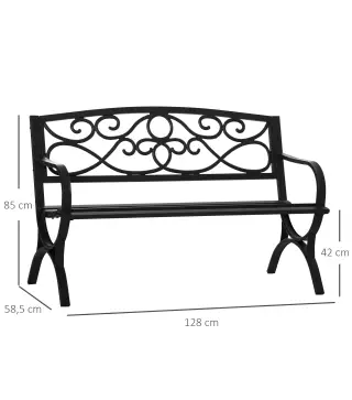 Banco de Jardín de 2 Plazas con Respaldo y Reposabrazos Estilo Vintage para Terraza Balcón Patio Exterior Carga 240 kg Hierro Fu