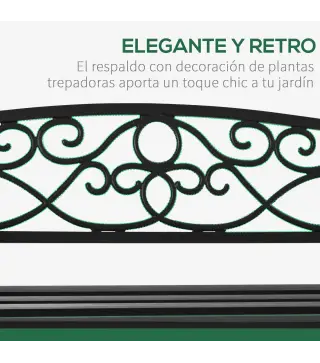 Banco de Jardín de 2 Plazas con Respaldo y Reposabrazos Estilo Vintage para Terraza Balcón Patio Exterior Carga 240 kg Hierro Fu