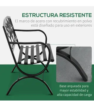 Banco de Jardín de 2 Plazas con Respaldo y Reposabrazos Estilo Vintage para Terraza Balcón Patio Exterior Carga 240 kg Hierro Fu