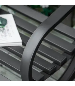 Banco de Jardín de 2 Plazas con Respaldo y Reposabrazos Estilo Vintage para Terraza Balcón Patio Exterior Carga 240 kg Hierro Fu