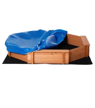 Arenero de Madera para Niños de 3-8 Años con Cubierta de Poliéster para Patio Jardín 139,5x139,5x21,5 cm Rojo y Azul