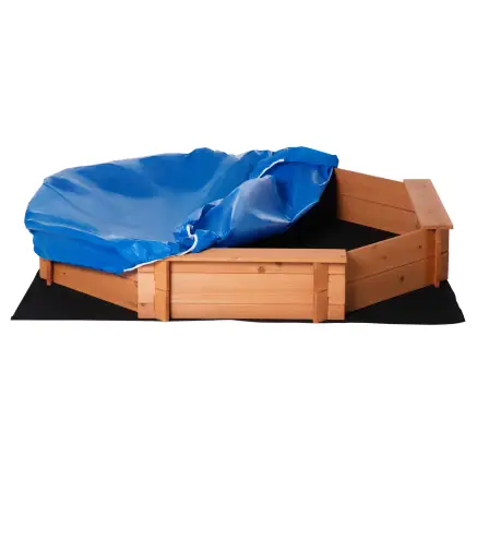 Arenero de Madera para Niños de 3-8 Años con Cubierta de Poliéster para Patio Jardín 139,5x139,5x21,5 cm Rojo y Azul