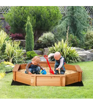 Arenero de Madera para Niños de 3-8 Años con Cubierta de Poliéster para Patio Jardín 139,5x139,5x21,5 cm Rojo y Azul
