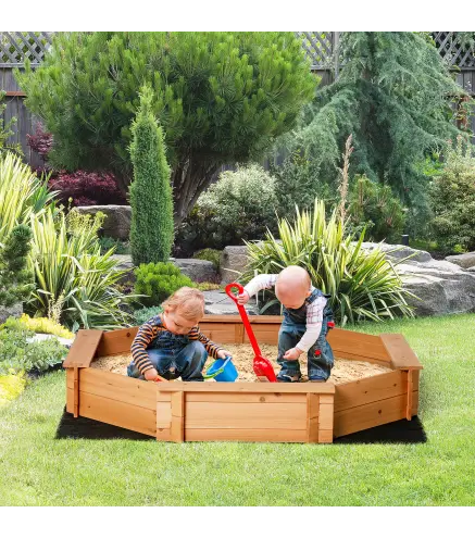 Arenero de Madera para Niños de 3-8 Años con Cubierta de Poliéster para Patio Jardín 139,5x139,5x21,5 cm Rojo y Azul