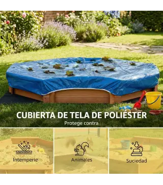 Arenero de Madera para Niños de 3-8 Años con Cubierta de Poliéster para Patio Jardín 139,5x139,5x21,5 cm Rojo y Azul