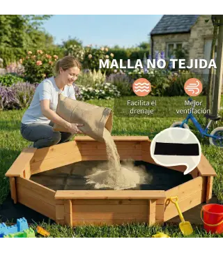 Arenero de Madera para Niños de 3-8 Años con Cubierta de Poliéster para Patio Jardín 139,5x139,5x21,5 cm Rojo y Azul