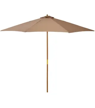 Sombrilla Terraza Exterior Ø300 cm con Techo Ventilado y Poste Desmontable de Madera para Terraza Patio Caqui