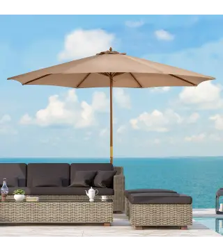 Sombrilla Terraza Exterior Ø300 cm con Techo Ventilado y Poste Desmontable de Madera para Terraza Patio Caqui