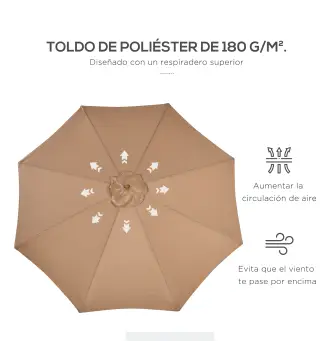 Sombrilla Terraza Exterior Ø300 cm con Techo Ventilado y Poste Desmontable de Madera para Terraza Patio Caqui
