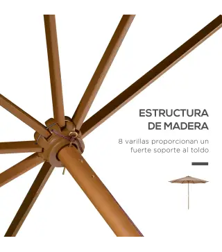 Sombrilla Terraza Exterior Ø300 cm con Techo Ventilado y Poste Desmontable de Madera para Terraza Patio Caqui