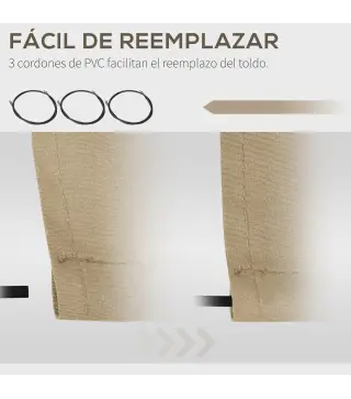 Techo de Repuesto para Toldo 382x240 cm Lona para Toldo con Dobladillo Protección UV Impermeable para Patio Beige