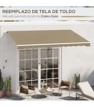 Techo de Repuesto para Toldo 382x240 cm Lona para Toldo con Dobladillo Protección UV Impermeable para Patio Beige