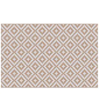 Alfombra de Exterior Reversible 182x274 cm con Patrón Geométrico Acabado Impermeable Café y Blanco