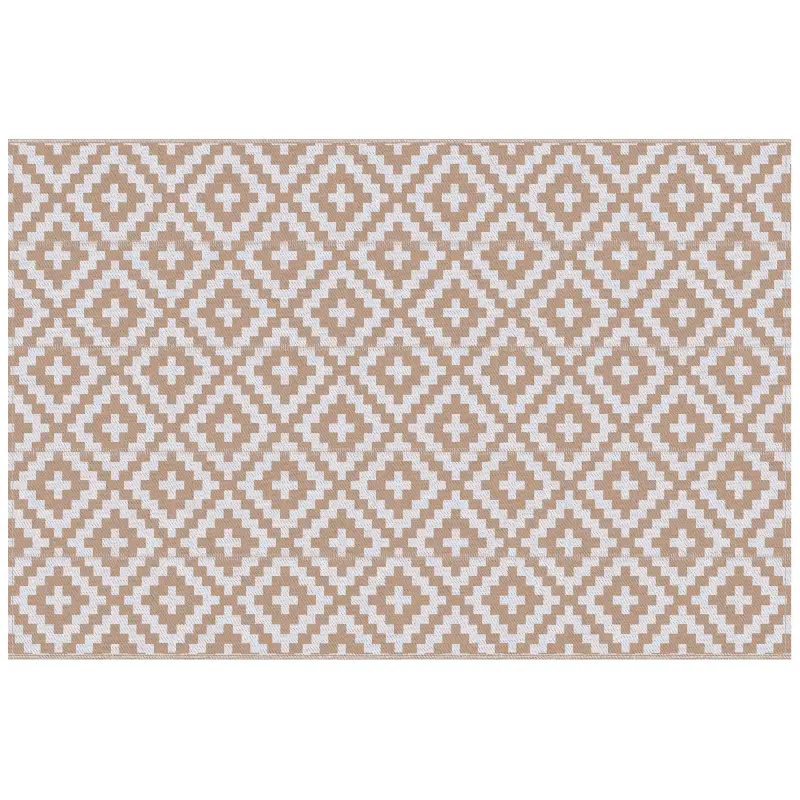 Alfombra de Exterior Reversible 182x274 cm con Patrón Geométrico Acabado Impermeable Café y Blanco