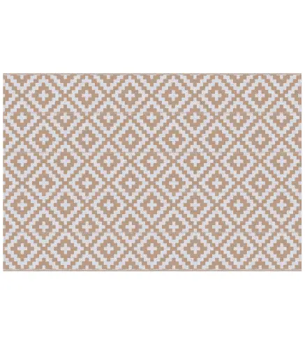 Alfombra de Exterior Reversible 182x274 cm con Patrón Geométrico Acabado Impermeable Café y Blanco