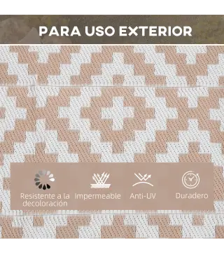 Alfombra de Exterior Reversible 182x274 cm con Patrón Geométrico Acabado Impermeable Café y Blanco