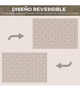 Alfombra de Exterior Reversible 182x274 cm con Patrón Geométrico Acabado Impermeable Café y Blanco