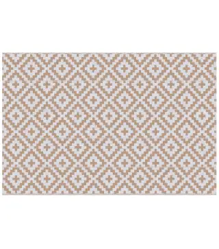 Alfombra de Exterior Reversible 182x274 cm con Patrón Geométrico Acabado Impermeable Café y Blanco