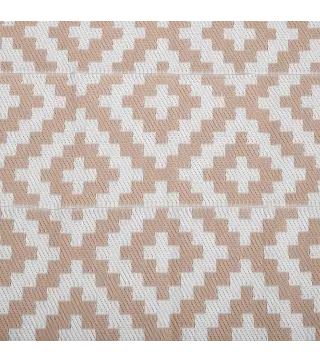 Alfombra de Exterior Reversible 182x274 cm con Patrón Geométrico Acabado Impermeable Café y Blanco