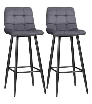 Juego de 2 Taburetes Altos de Cocina Taburetes de Bar Tapizados en Terciopelo con Reposapiés y Respaldo Gris