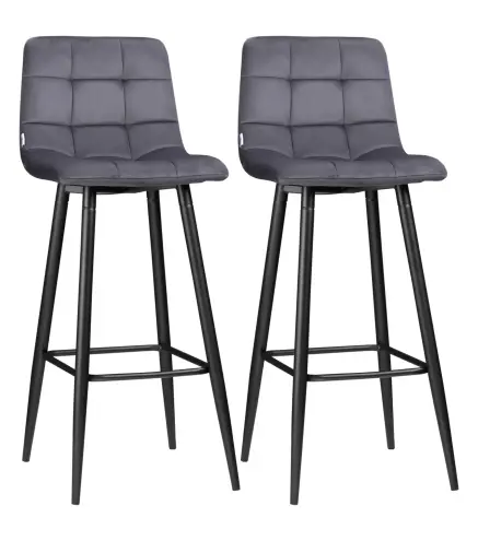 Juego de 2 Taburetes Altos de Cocina Taburetes de Bar Tapizados en Terciopelo con Reposapiés y Respaldo Gris