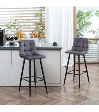 Juego de 2 Taburetes Altos de Cocina Taburetes de Bar Tapizados en Terciopelo con Reposapiés y Respaldo Gris