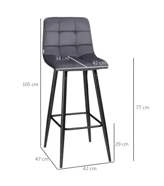 Juego de 2 Taburetes Altos de Cocina Taburetes de Bar Tapizados en Terciopelo con Reposapiés y Respaldo Gris