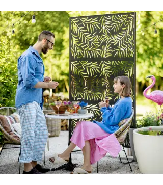 Biombo Separador de Ambientes con Diseño de Hoja de Sauce Biombo para Exterior Jardín Patio Terraza 122x45x198 cm Negro