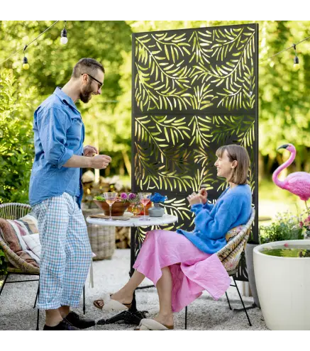 Biombo Separador de Ambientes con Diseño de Hoja de Sauce Biombo para Exterior Jardín Patio Terraza 122x45x198 cm Negro