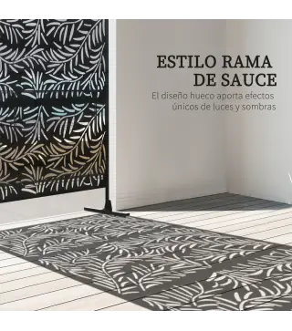Biombo Separador de Ambientes con Diseño de Hoja de Sauce Biombo para Exterior Jardín Patio Terraza 122x45x198 cm Negro