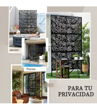 Biombo Separador de Ambientes con Diseño de Hoja de Sauce Biombo para Exterior Jardín Patio Terraza 122x45x198 cm Negro