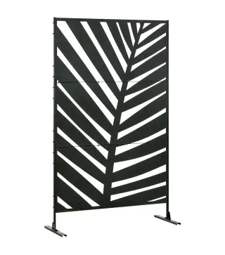 Biombo Separador de Ambientes con Diseño de Hoja de Plátano Biombo para Exterior Jardín Patio Terraza 122x45x198cm Negro