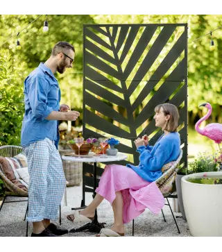 Biombo Separador de Ambientes con Diseño de Hoja de Plátano Biombo para Exterior Jardín Patio Terraza 122x45x198cm Negro