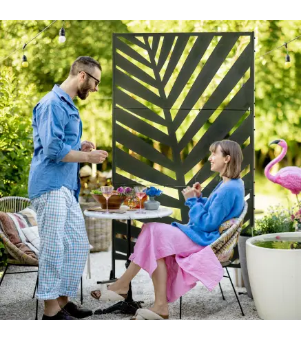 Biombo Separador de Ambientes con Diseño de Hoja de Plátano Biombo para Exterior Jardín Patio Terraza 122x45x198cm Negro