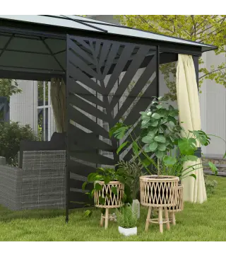 Biombo Separador de Ambientes con Diseño de Hoja de Plátano Biombo para Exterior Jardín Patio Terraza 122x45x198cm Negro