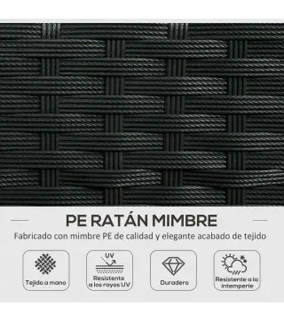 Conjunto de Jardín de Ratán Sintético con 2 Sillones 1 Sofá de 2 Plazas 1 Mesa de Centro y Cojines Negro y Crema