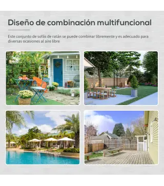 Conjunto de Jardín de Ratán Sintético con 2 Sillones 1 Sofá de 2 Plazas 1 Mesa de Centro y Cojines Negro y Crema
