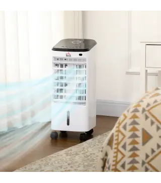 Climatizador Evaporativo 3,5L 3 en 1 Humidificador Ventilador 65W Pantalla LED 24,5x27x60 cm Blanco