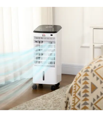 Climatizador Evaporativo 3,5L 3 en 1 Humidificador Ventilador 65W Pantalla LED 24,5x27x60 cm Blanco