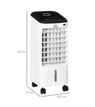 Climatizador Evaporativo 3,5L 3 en 1 Humidificador Ventilador 65W Pantalla LED 24,5x27x60 cm Blanco