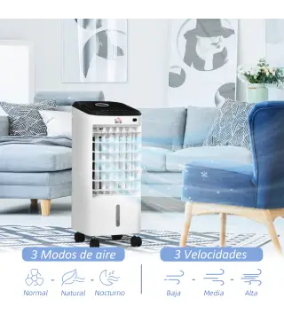 Climatizador Evaporativo 3,5L 3 en 1 Humidificador Ventilador 65W Pantalla LED 24,5x27x60 cm Blanco