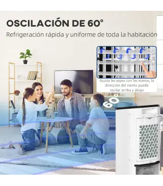 Climatizador Evaporativo 3,5L 3 en 1 Humidificador Ventilador 65W Pantalla LED 24,5x27x60 cm Blanco