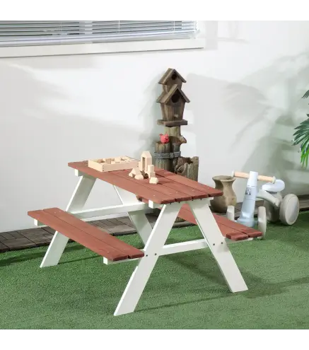 Juego de Mesa y 2 Bancos Infantiles de Madera Mesa de Picnic para Niños de 3-8 Años para Jardín Patio 89x79x50 cm Marrón