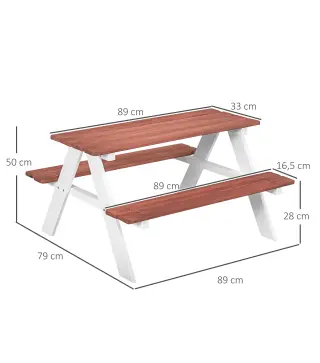 Juego de Mesa y 2 Bancos Infantiles de Madera Mesa de Picnic para Niños de 3-8 Años para Jardín Patio 89x79x50 cm Marrón