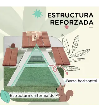 Juego de Mesa y 2 Bancos Infantiles de Madera Mesa de Picnic para Niños de 3-8 Años para Jardín Patio 89x79x50 cm Marrón