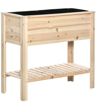 Huerto Urbano Elevado con Estante de Madera con Tela no Tejida para Cultivos Plantas Flores Jardín 90x40x81 cm Natural