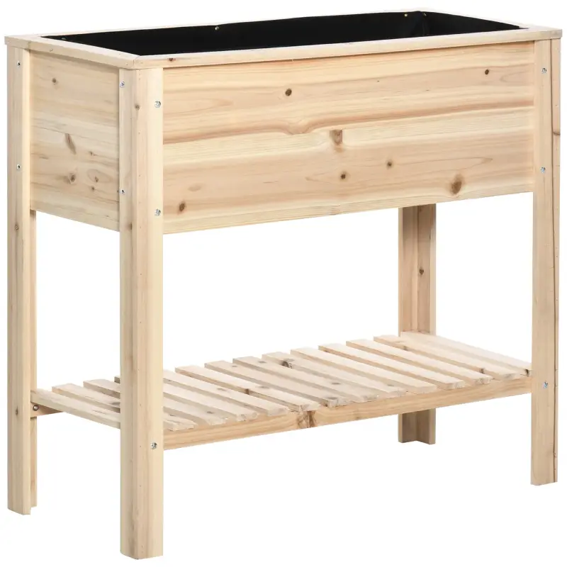 Huerto Urbano Elevado con Estante de Madera con Tela no Tejida para Cultivos Plantas Flores Jardín 90x40x81 cm Natural