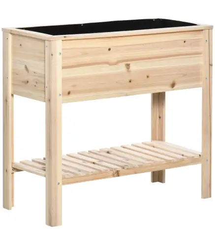 Huerto Urbano Elevado con Estante de Madera con Tela no Tejida para Cultivos Plantas Flores Jardín 90x40x81 cm Natural