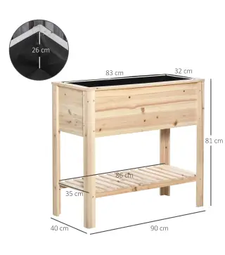 Huerto Urbano Elevado con Estante de Madera con Tela no Tejida para Cultivos Plantas Flores Jardín 90x40x81 cm Natural