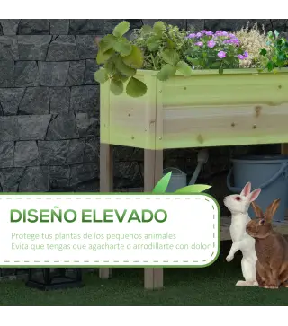 Huerto Urbano Elevado con Estante de Madera con Tela no Tejida para Cultivos Plantas Flores Jardín 90x40x81 cm Natural